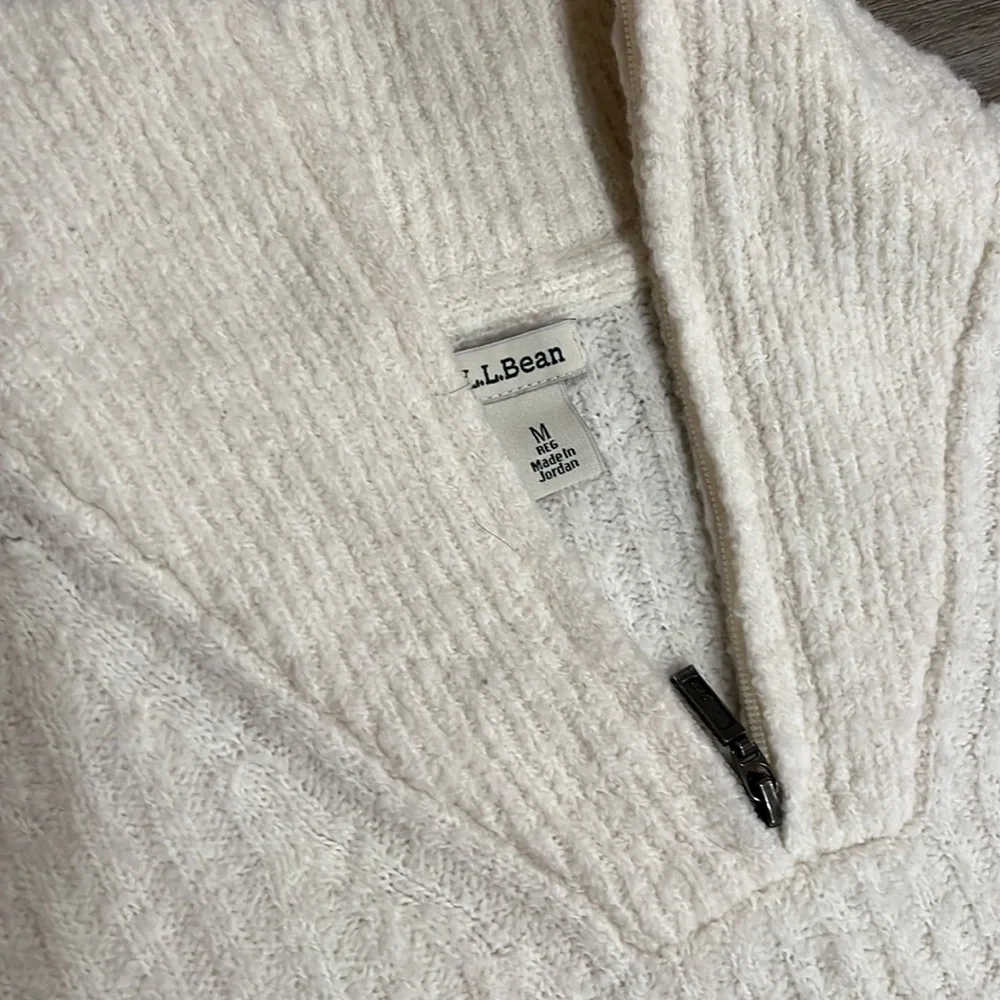 L L Bean Women’s White Cozy Cloud Sweater Quarter Zip Size Medium Lightweight - Picture 3 of 8